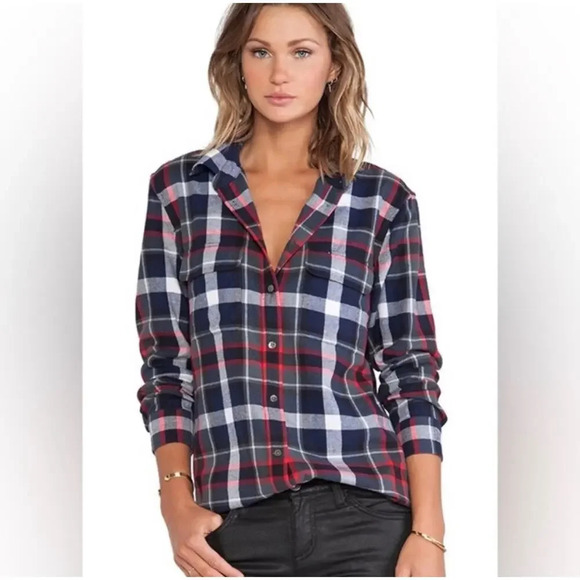 Equipment Signature Plaid Blouse in Peacoat Multi Button Down - Picture 1 of 6